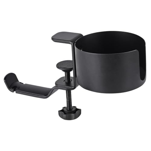 HOODANCOS Multifunktionaler Schreibtisch-headset-halter aus Aluminiumlegierung mit Verstellbarem Clip Drehbarem Becherhalter für Tassen Platzsparend Geeignet für Büro und Zuhause von HOODANCOS