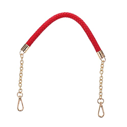 HOODANCOS PU Leder Geflochtener Schulterriemen mit Metallkette Abnehmbarer Kurzer Ersatzriemen für Damenhandtaschen Modischer DIY Taschengurt mit Aufhängern Rot von HOODANCOS