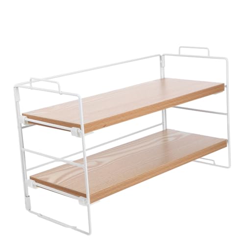 HOODANCOS Doppelter Holz-Desktop-Organizer Stufiges Freistehender Ablage Und Aufbewahrungsständer Für Küchen Schlafzimmer Und Büros Für Kosmetik Und Bürobedarf von HOODANCOS