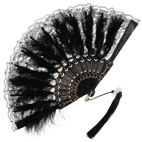 HOODANCOS Vintage Feder Fächer Handfächer mit Spitze und Metallrahmen Leichter Handventilator für Kostüm Tanz Hochzeit Party Vielseitiger Klappfächer für Damen und Fotografie HOODANCOS Vintage Feder Fächer Handfächer mit Spitze und Metallrahmen Leichter Handventilator für Kostüm Tanz Hochzeit Party Vielseitiger Klappfächer für Damen und Fotografie von HOODANCOS