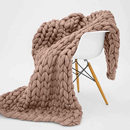 HOOJUEAN Grobstrick-Decke, Klobig,Grobstrick Wolldecke Strickdecke Tagesdecke Überwurf Decke, handgefertigt, für Bett und Sofa, Supergroß(Size:120×180cm,Color:Khaki) von HOOJUEAN