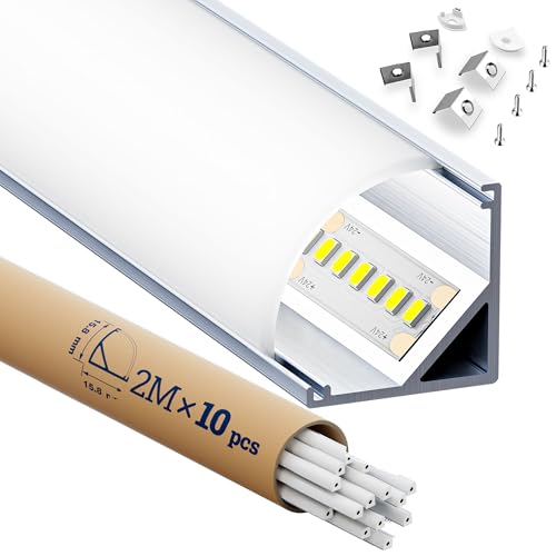 HOOLED 10 LED Eckprofil V-Form 2m Lichtdiffusor‑Schiene, LED Profil 45 grad 15,8×15,8mm mit Mattierter PC-Abdeckung, Geeignet für Led-Streifen bis 10 mm Breite für lineare Wohnraumbeleuchtung von HOOLED