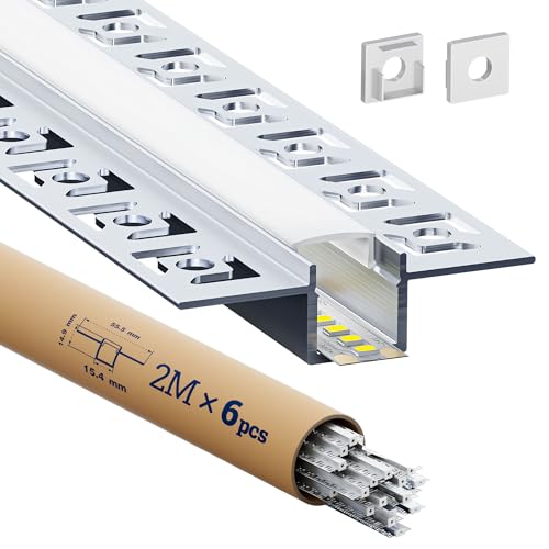 HOOLED 6 x LED Trockenbauprofil 2m - LED Aluminium Profil Schiene Unterputz mit Diffusor für Led Streifen bis 12,6 mm - Einbaukanal für indirekte Deckenbeleuchtung, Gipskarton, Wand und Decke HOOLED 6 x LED Trockenbauprofil 2m - LED Aluminium Profil Schiene Unterputz mit Diffusor für Led Streifen bis 12,6 mm - Einbaukanal für indirekte Deckenbeleuchtung, Gipskarton, Wand und Decke von HOOLED