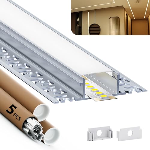 HOOLED LED Profil für LED-Streifen 2 m x 5 Stück Trockenbauprofil U-Form Größe 24,4 mm x 12,5 mm Mit matt-blickdichtem PC-Deckel, Unterstützt Streifen mit einer Breite von 20 mm von HOOLED