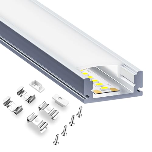 LED Aluminium Trockenbauprofil 1 m Set - 6 x U-Profil mit Diffusor Unterputz für LED Streifen 12,4 mm - Einbauprofil Unterputz für Gipskarton, Decke, indirekte Beleuchtung von HOOLED