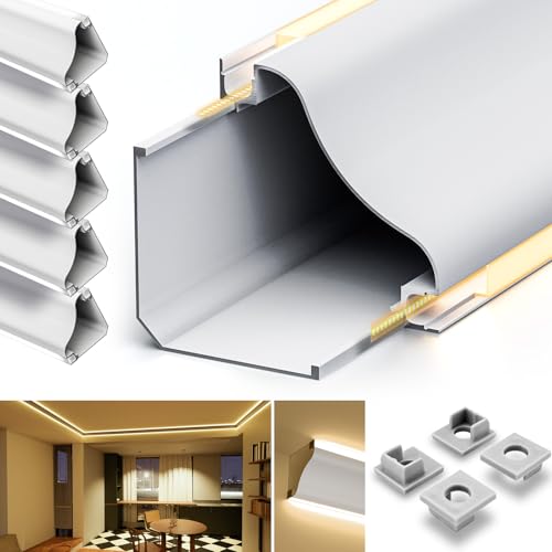 HOOLED LED Aluminium Profil 2m für LED-Streifen Abschirmung matt 5 stück (10 m), Größe 69,1 mm x 69,1 mm, Mit matt-blickdichtem PC-Deckel, Verwendung anstelle von Deckeneckputzlinien (SP56) von HOOLED