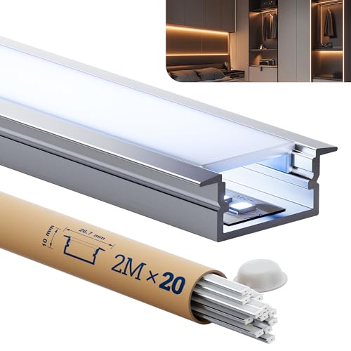 HOOLED LED Aluminium Profil für LED Streifen 2 m x 20 Stück Trockenbauprofil Größe 19,7 x 10 mm - Geeignet für alle Streifen bis 15,5 mm Mit mattem undurchsichtigem PC-Deckel HOOLED LED Aluminium Profil für LED Streifen 2 m x 20 Stück Trockenbauprofil Größe 19,7 x 10 mm - Geeignet für alle Streifen bis 15,5 mm Mit mattem undurchsichtigem PC-Deckel von HOOLED