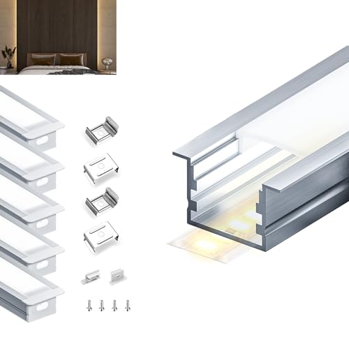 HOOLED LED Aluminium Profil für Streifen 2 m x 5 Stück LED Trockenbauprofil Größe 20 mm x 15 mm - Geeignet für alle Streifen bis 16,7 mm Mit mattem undurchsichtigem PC-Deckel von HOOLED