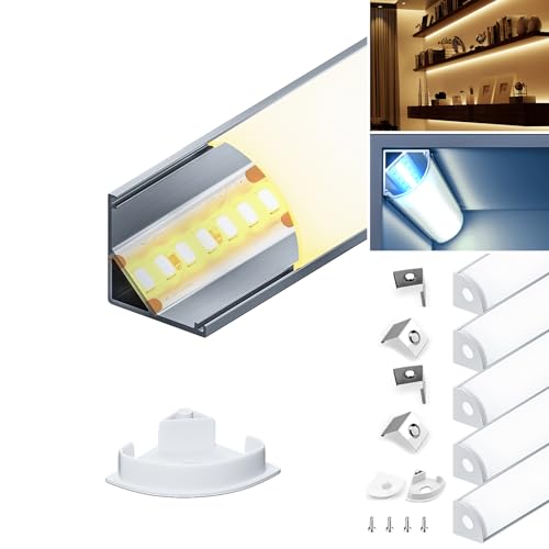 HOOLED LED Profil 2m für LED-Streifen Eckprofil 15,8 mm x 15,8 mm mit matt-opaker PC Abdeckung Unterstützt die maximale Breite des Streifens 10,4 5 stück von HOOLED