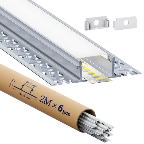 HOOLED LED Profil 6 pcs x 2 m matte Abdeckung LED Trockenbauprofil Maße 24,4 mm(Lamellen 61,8 mm) x 12,8 mm Unterstützt die maximale Streifens 20 mm von HOOLED