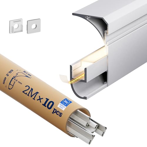 HOOLED LED Sockelleistenprofil modern Für 9 mm Led/COB-Streifen, Weißes Fußbodenleiste LED Aluminiumprofil Größe 2000 x 60,2 x 36,4 mm, Für Wohn- Hotel- und Innenbeleuchtung geeignet (10 Stück,Weiß) HOOLED LED Sockelleistenprofil modern Für 9 mm Led/COB-Streifen, Weißes Fußbodenleiste LED Aluminiumprofil Größe 2000 x 60,2 x 36,4 mm, Für Wohn- Hotel- und Innenbeleuchtung geeignet (10 Stück,Weiß) von HOOLED