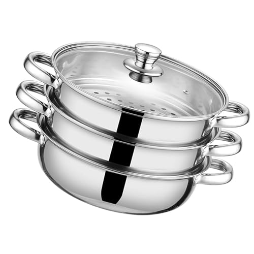 Dampftöpfe Aus Edelstahl 3 Stufen Kochgeschirr Mit Hitzebeständigem Glasdeckel Für Eintöpfe Küche Gadget Multi Zweck Dampfertopf Mit Dampfregal von HOOLRZI