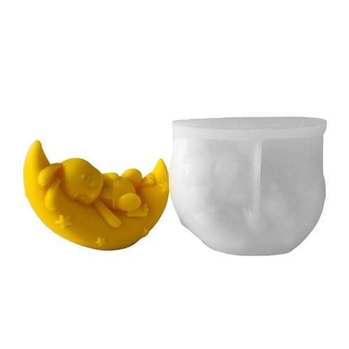 Silikonform mit Mond-Hasen-Form, kreative Formen, geeignet für Kunst- und Seifenherstellung, handgefertigtes Bastelzubehör von HOOLRZI