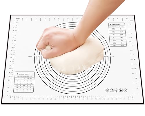 HOOMIL Backmatte, Silikonmatte Backen Große 70x50 cm, Antihafte Rutschfeste Silikon Backunterlage Teigmatte Ausrollmatte mit Messung für Plätzchen Brot Fondant Gebäck Pizza Teig - Schwarz von HOOMIL