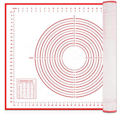 HOOMIL Backmatte, Silikonmatte Backen Große 80x60 cm, Antihafte Rutschfeste Silikon Backunterlage Teigmatte Ausrollmatte mit Messung für Plätzchen Brot Fondant Gebäck Pizza Teig - Rot von HOOMIL