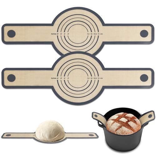 HOOMIL Silikon Backmatte für Dutch Oven, 2er Set - Wiederverwendbar, Antihafte Brotbackmatte mit Langen Griffen, Backunterlage für Brot & Teig Backen von HOOMIL