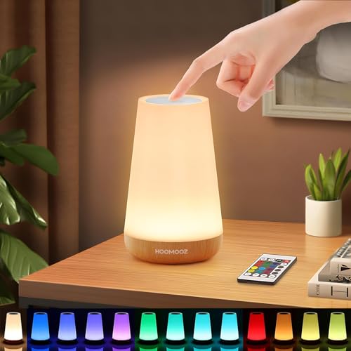 HOOMOOZ LED Nachttischlampe mit Fernbedienung, Touch Dimmbar Kinder Nachtlampe 13 Farben und 4 Modi, 1800mAh USB Aufladbar und Timing Funktion, Tragbar Nachtlicht für Camping Schlafzimmer Wohnzimmer von HOOMOOZ