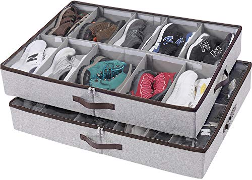 HOONEX Unterbettschuh-Organizer mit verstellbaren Trennfächern, grau von HOONEX