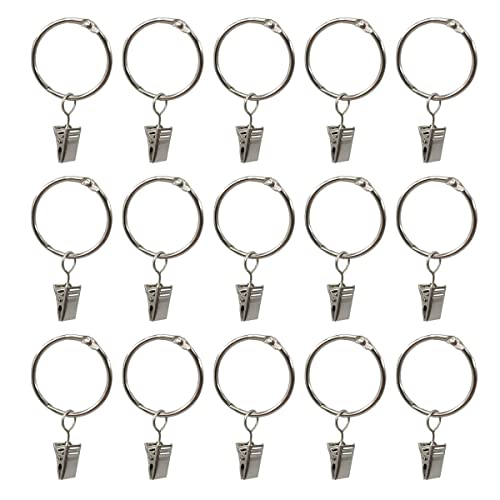 Gardinenringe 40 Stück Vorhangringe mit Clips,40 mm Diameter Ringe Duschvorhang Stainless Hanging Ring Clip Metal Curtain Clip Rod Curtain Rings with Clips für Vorhänge und Gardinenstangen von HOOPOE