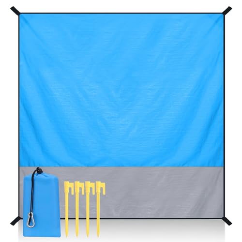 HOOPOE Strandmatte Sandfrei,Strandunterlage Polyester,Tragbare Taschendecke mit Erdnägel,Karabiner und Tasche,Übergroß Faltbare Strandmatte 200 x 210 cm für Strand Reisen Camping Outdoor von HOOPOE