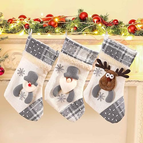 HOOPOE Weihnachtsstrumpf Personalisiert,3 Stück Nikolausstrumpf,Weihnachtssocken Kamin,Christmas Stockings,Nikolausstiefel Zum Befüllen für Weihnachtsfeier Dekorieren von HOOPOE