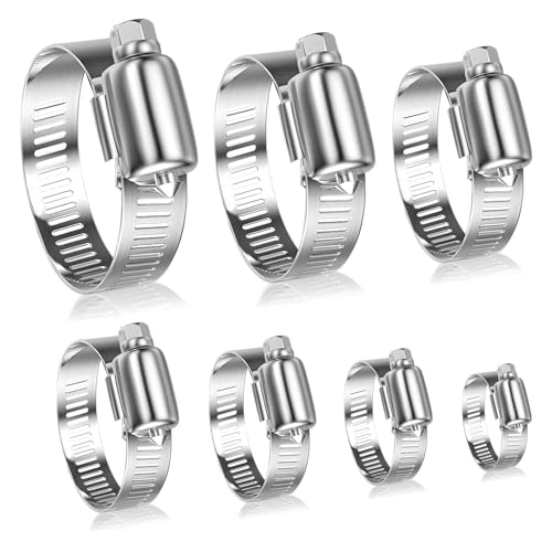 Schlauchschellen Edelstahl Set,60 Stück Rohrschellen,7 Größen Schellen Einstellbar,Schlauch Schraubschellen für Tank Haus Gasrohr Wasser Rohr Kühler Großes Rohr,Silber von HOOPOE