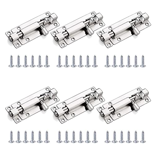 Sicherheitstürriegel aus Edelstahl,Türriegel Edelstahl,Riegelschloss 6 Stück Schiebeschlösser,6 Sätze Schrauben,Tür Riegel Schiebeschloss Zubehör für Verriegelung für Türen Türverriegelung von HOOPOE