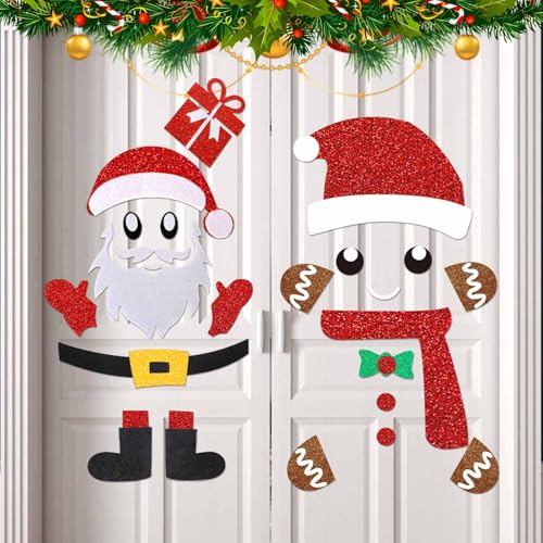 Weihnachtsdeko Tür Aufkleber,Türdeko Weihnachten,Filz Türaufkleber Weihnachten mit Viskose,2 Sets Weihnachtsdeko für Türen Snowman Santa Claus für Kühlschrank Fenster Tür Weihnachtsdeko von HOOPOE