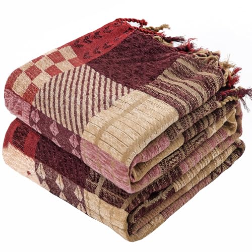 HOORDRY Chenille gewebte Decke Muster,Patchwork Doppelseitig Überwurf mit Fransen, Boho tagesdecke,220×260CM,Rot,Edele und kuschelig weiche TV-Decke Couchdecke Sesseldecke Wendedecke bettüberwurf HOORDRY Chenille gewebte Decke Muster,Patchwork Doppelseitig Überwurf mit Fransen, Boho tagesdecke,220×260CM,Rot,Edele und kuschelig weiche TV-Decke Couchdecke Sesseldecke Wendedecke bettüberwurf von HOORDRY