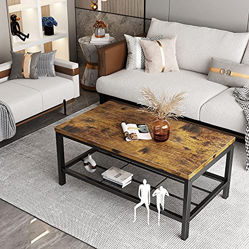 Hooseng Industrieller Couchtisch mit schwarzem Metallgestell Wohnzimmertisch mit Metallgitterablage Hooseng Industrieller Couchtisch mit schwarzem Metallgestell Wohnzimmertisch mit Metallgitterablage von HOOSENG