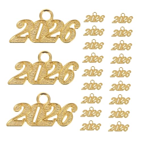 HOOTNEE 100 Stück Zahlenanhänger 2026 Symbolanhänger Abschluss Charm Jahresanhänger Charms Metallanhänger Zubehör Abschluss Zubehör Abschlussjahr Charm 2026 Ohrringe Charms Goldene von HOOTNEE