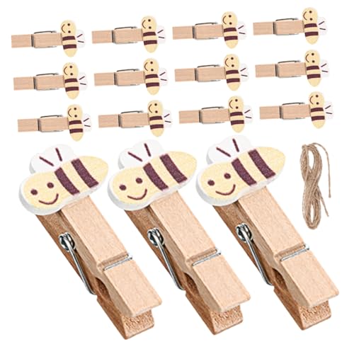 HOOTNEE 50 Stück Kleiner Wäscheklammern in Bienenform Aus Holz Mit Juteschnur Für Fotos Snacks Bastelarbeiten Dekoration Für Partys Und Zuhause von HOOTNEE