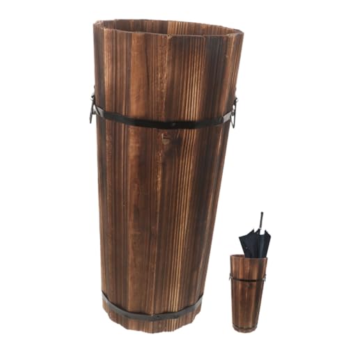 HOOTNEE Holzschirmständer mit Stauraum für Gehstöcke und Fächer Vintage Eingangsorganizer aus Natürlichem Holz Design für Flur und Wohnzimmer für Regenschirme und Gehstöcke von HOOTNEE