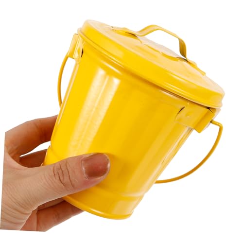 HOOTNEE Kleiner Metall Mülleimer mit Deckel und Griff Vintage Schreibtisch Abfalleimer für Küche Wohnzimmer Büro Kompakter Robuster Desktop Waste Basket in Gelb von HOOTNEE