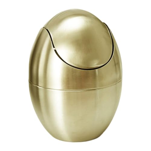 HOOTNEE Mini Abfalleimer Gold Eierform Desktop Mülleimer mit Schwingdeckel Kompakt für Büro Bad Schlafzimmer Stilvoll und Praktisch Multifunktionaler Tischabfallbehälter von HOOTNEE