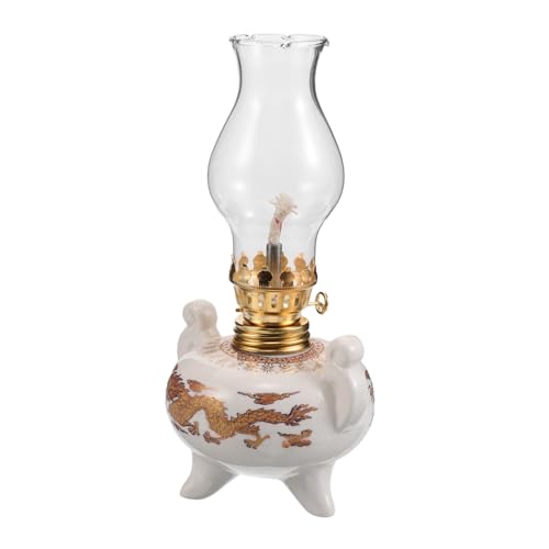 HOOTNEE Rustikale Öllampe Vintage Petroleumlampe Aus Keramik Und Glas Dimmbar Für Innenbereich Dekorative Tischlampe Sturm Öllampe Mit Einstellbarer Helligkeit von HOOTNEE
