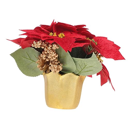 HOOTNEE Künstliche Weihnachtsblume Im Topf Rote Weihnachtsdekoration Für Tisch Und Desktop Festliche Für Restaurant Und Bar Langlebig Köpfe Mit von HOOTNEE