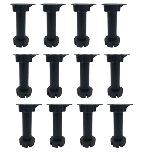 HOOZ 12er Set Sockelfuß Möbelfuß Höhenversteller, Plastik Schwarz Verstellbar Schrankfüße, möbelbeine Füße für Küchen Bett Schrank und Badezimmermöbel (120 mm) von HOOZ