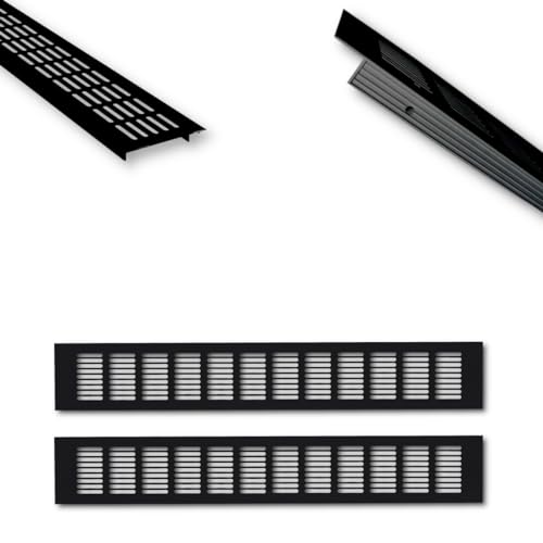 HOOZ 2x Aluminium Lüftungsgitter für Eine Ideale Belüftung, Belüftungsgitter für Küche, Bad, Toilette, Garage und Wohnzimmer, Abluftgitter (50cm, Schwarz) von HOOZ