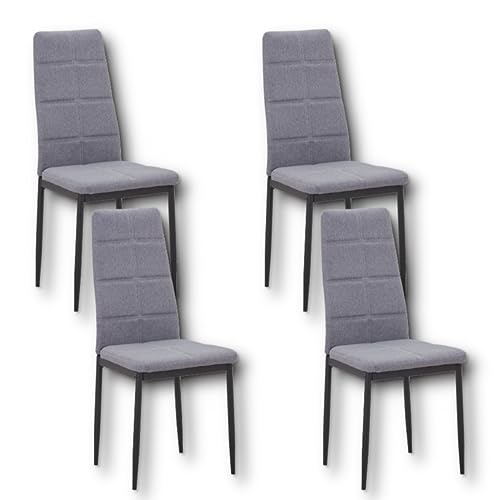 HOOZ 4er Set Esszimmerstühle mit Rückenlehne, Polyester Küchenstuhl mit Metallbeinen, Polsterstuhl Wohnzimmerstuhl Sessel für Esszimmer Schlafzimmer und Konferenzraum (Grau) von HOOZ