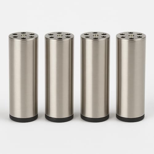 HOOZ 4er Set Möbelfüße Edelstahl gebürstet | Möbelbeine Silber matt 100 mm | Moderne Schrankfüße mit Kunststoffgleiter für Tische, Regale, Kommoden, TV-Möbel | Robuste Schraubmontage für DIY-Projekte von HOOZ