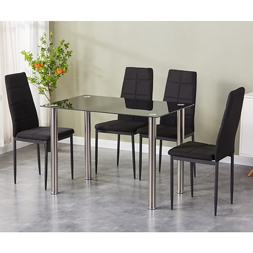 HOOZ Esstisch-Set, Rechteckig, Modern, Schwarz, 70 x 110 cm, Metall und Stoff, 4 Stühle, Benötigt Montage, Essgruppe, 4262369893556 von HOOZ