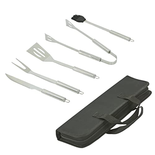 HOOZ 5X Grillbesteck Set Edelstahl, Grill Zubehör für Barbecue, Grillkoffer mit Grillwender, Fleischgabel, Marinadepinsel, Grillzange und Grillmesser, Grill Werkzeuge Kit für Männer Frauen von HOOZ
