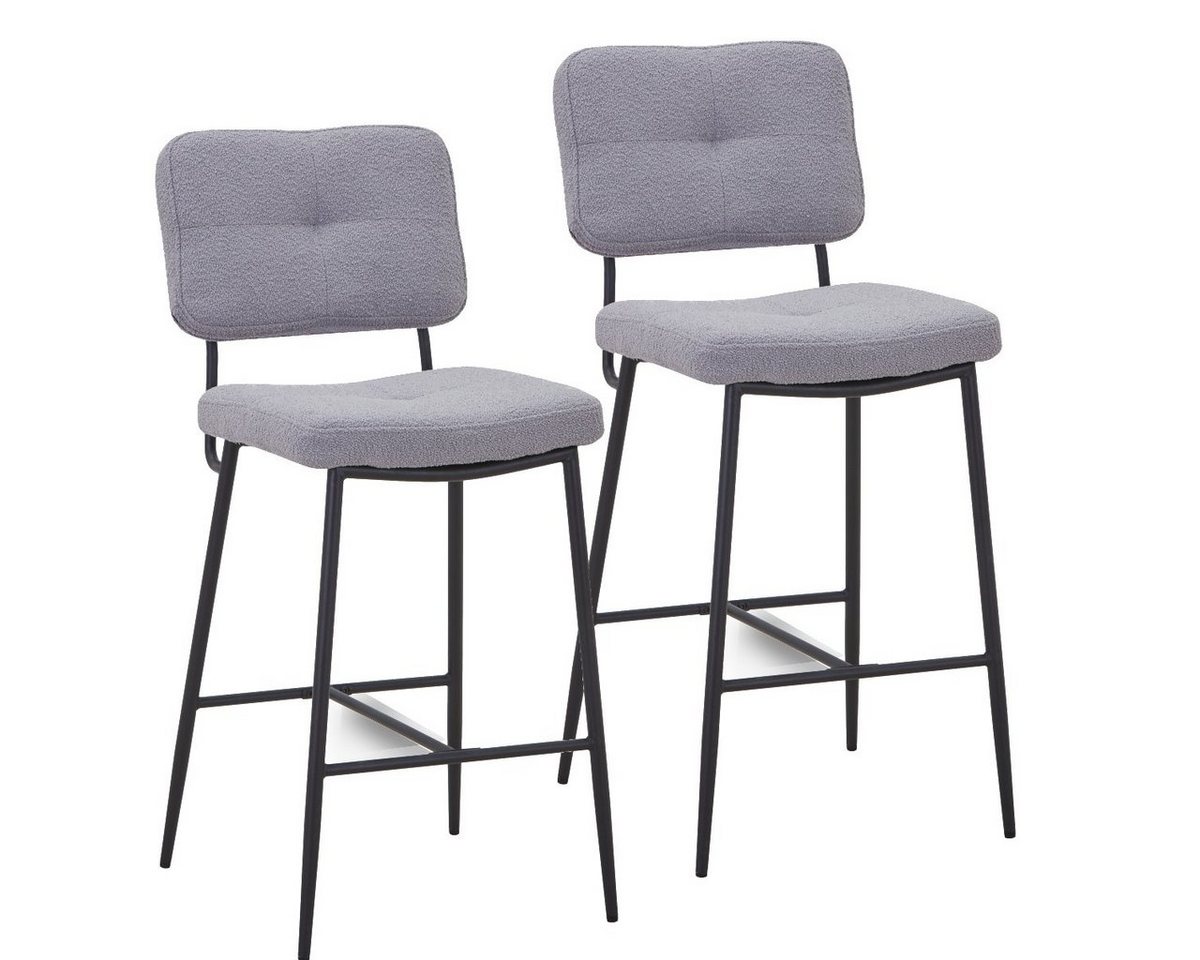 HOOZ Barhocker 2er Set grauer Teddystoff mit Lehne für Bistro, Wohnzimmer, Esszimmer (Set, 2 St., 4er Set), 2 Stück von HOOZ