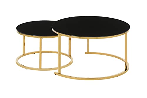 HOOZ Couchitsch 2er Set Rund, Beistelltisch Metall, Wohnzimmer Tisch für Couch und Sofatisch, Nachttisch für Dekoration (80x80x36 cm und 60x60x26 cm) (Gold schwarz) von HOOZ