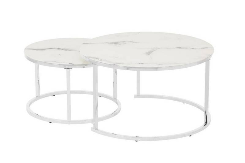 HOOZ Couchtisch Couchitsch 2er Set Rund Chrom Marmor weiß (Wohnzimmertisch, 2 Tische), Höhe 45 cm von HOOZ