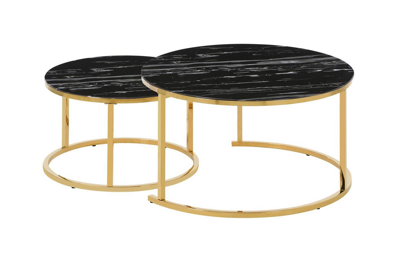 HOOZ Couchtisch Couchitsch 2er Set Rund Gold Marmor schwarz (Wohnzimmertisch, 2 Tische), Höhe 45 cm von HOOZ