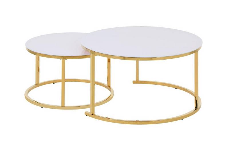 HOOZ Couchtisch Couchitsch 2er Set Rund Gold weiß (Wohnzimmertisch, 2 Tische), Höhe 45 cm von HOOZ