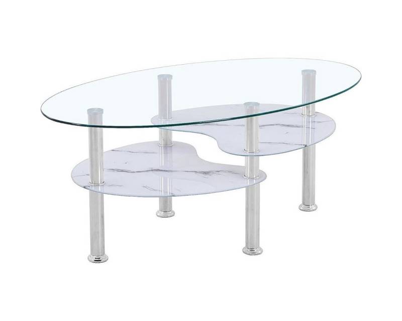HOOZ Couchtisch HOOZ Couchtisch 98x55cm Klarglas mit Marmor weiß Ablage (Wohnzimmertisch, perfekt als Beistelltisch), Tischplatte Klarglas mit Ablage in Marmorweiß von HOOZ