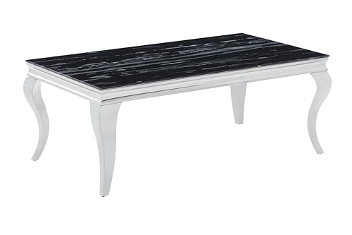 HOOZ Couchtisch 115x65x44 cm – Moderner Wohnzimmertisch mit Glasplatte & Metallgestell – Eleganter Designer Tisch für Wohnzimmer & Lounge (Chrom/Marmoroptik Schwarz) von HOOZ